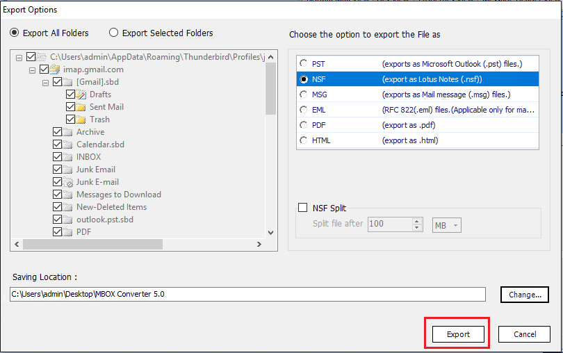 NSF and click Export