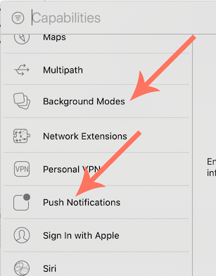 background modes” and “push notifications
